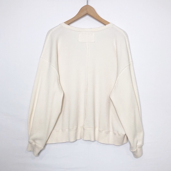 Free people Santa Clara, cream waffle, knit, V-neck, thermal top - Picture 8 of 11
